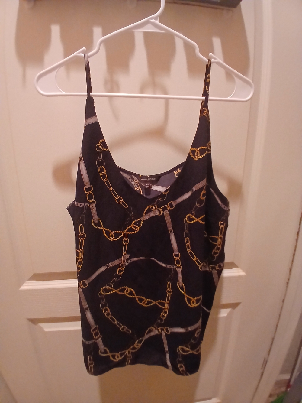 Banana Republic Black Silk-Print Chain-Detail Camisole